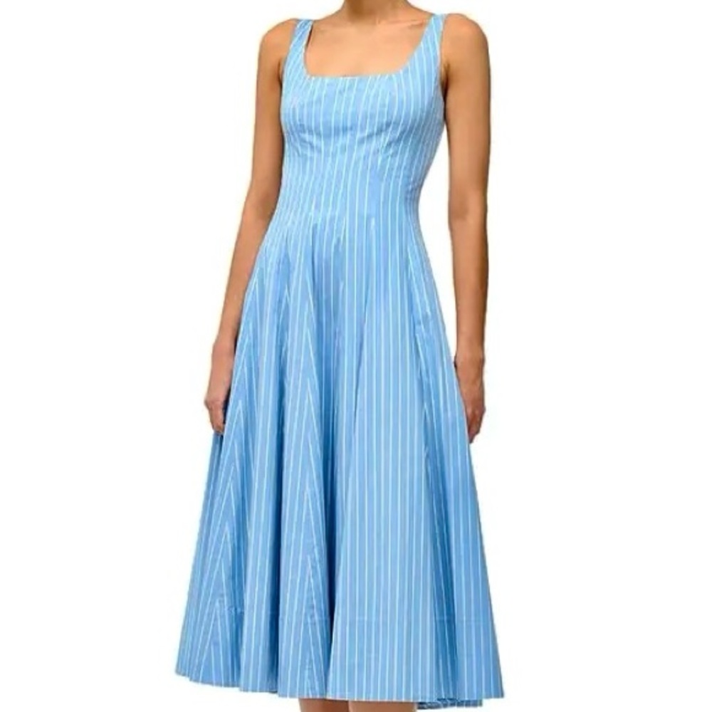 🌺🎉HP🎉🌺 NWOT Staud Wells Midi Dress Azure Pinstripe 🌟Rare Find🌟 - Picture 4 of 16
